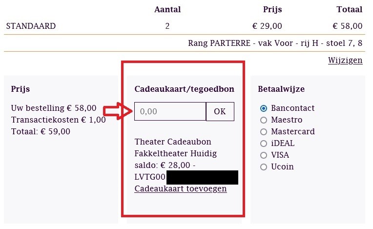 Betaalwijze cadeaubon